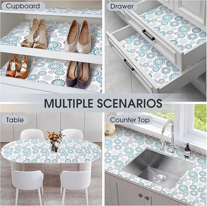 ALIUNI Drawer and Shelf Liner, Non-Slip Kitchen Cabinet Liners Non-Adhesive Thick Strong Grip Waterproof Washable Mats Protect Dresser Shelves Cupboard Bathroom Cabinets, Spiral, 24 in X 10 FT