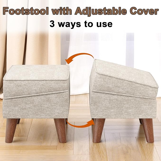 FAGAGA Ottoman Foot Rest, Small Footstool Ottoman with Storage, Modern Foot Stool with Adjustable Lid and Sturdy Wood Legs for Living Room, Bedroom, Couch, Enterway (Beige)