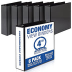 Samsill 4 Inch 3 Ring Binders, Made in USA, Economy Round Ring, Clear View Cover, 675 Sheet Capacity - for School, Home, Office - Black, 6 Pack
