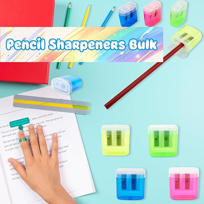 120 Pieces Pencil Sharpeners Bulk Colored Dual Holes Sharpeners Portable Manual Pencil Sharpeners for Kids Students Classroom Supplies, 4 Colors