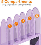 OUTIOE 5-Section Desk File Organizer, Metal Mesh Folder Organizer for Documents, Mail & Office Papers (Purple)