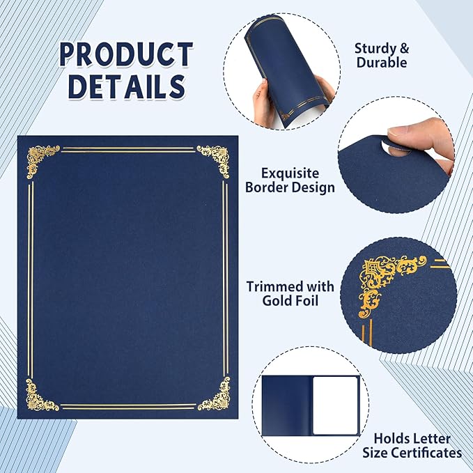 gisgfim 15Pcs Certificate Holders Diploma Covers Single Sided Gold Foil Border Award Certificate Covers for Letter Size 8.5x11 Certificates Cardstock Document Papers Storage Organizer (Navy Blue)