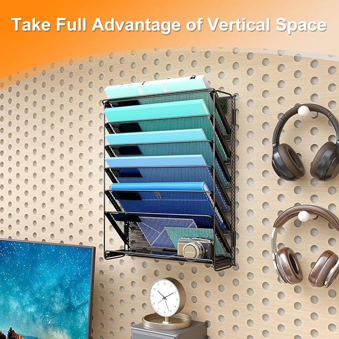 Kuntine.B Wall File Organizer (Black, 7 Tier 2 Pack)