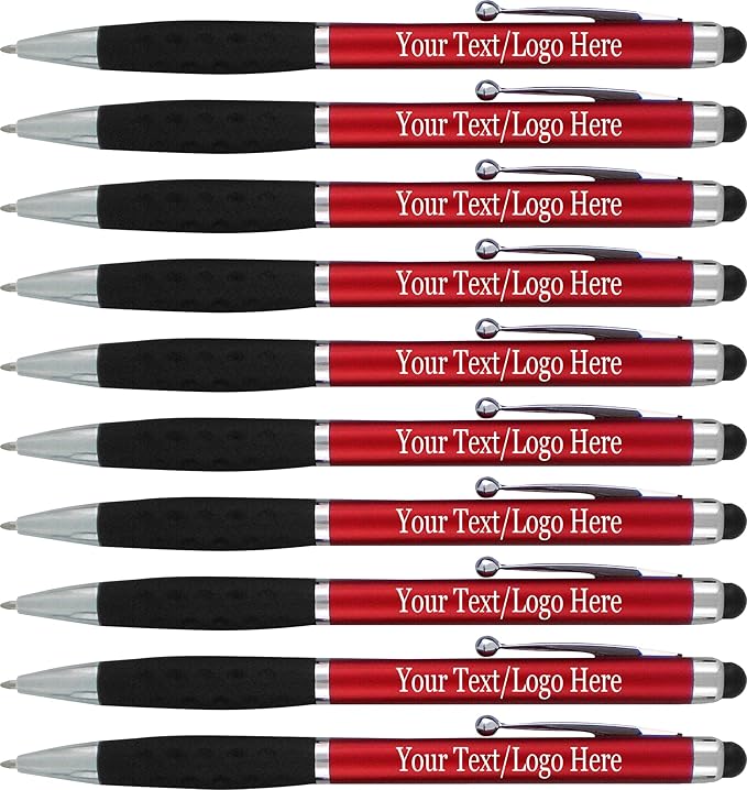 SyPen Customized Pens With your Custom Logo or Text-600 Pack Bulk-for Businesses, Parties, and Events, 2 in 1 Ballpoint Pen & Stylus Compatible with Touchscreen Devices, Red Barrel, Black Ink