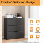 Bestoo 3-Drawer Lateral File Cabinet with Lock, Filing Cabinet for Home Office, Metal File Storage Cabinets, Fits File Folders, Letter/Legal/F4/A4 Sizes, Assembly Required (Black)