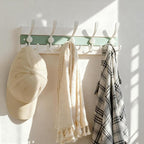 SKOLOO Coastal Wall Mounted Coat Rack - 16-7/8" Beach House Entryway Wooden Coat Hook with 5 Hooks for Hanging Coats, Hats or Towels, Oceanfront Cottage Core Collection, White & Green