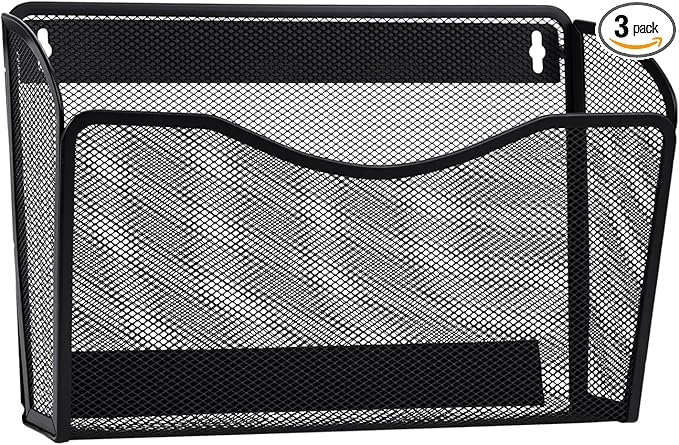 AGPTEK Magnetic File Holder, 3PCS File Paper Mail Organizer No Drilling Magnet Paper Mail Organizer Magazine Basket, Hanging Wall Storage Rack for Fridge Cabinets Office Classroom