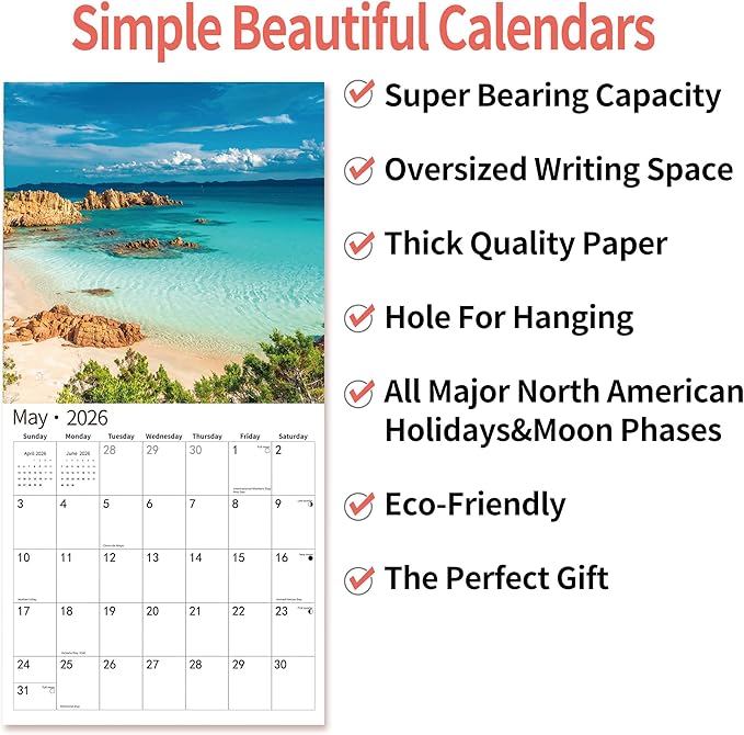 2026 Wall Calendar,Calendar 2026, November 2025 - December 2026, Wall Calendar Island Serenity, 12" x 24" Opened,Full Page Months Thick & Sturdy Paper for Gift Perfect Calendar Organizing & Planning