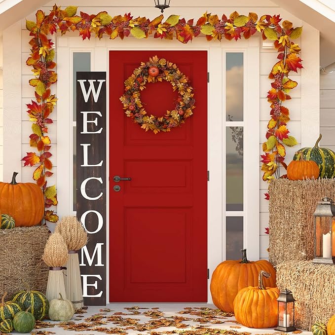 Tall Outdoor Welcome Sign for Front Door, 6ft Brown Welcome Sign,Rustic Tall Welcome Sign for Front Porch Decor, Farmhouse Welcome Porch Sign Wood Vertical Decor, Fall Porch Decor for The Home