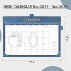 Yoment Desk Calendar 2026 Leather Desk Calendar with To-Do Lists, 13 Months Desk Pad Wall Calendar with Pen Holders PVC Cover for Work Office School Home Women Men, Dec 2025-Dec 2026, 17 x 12, Blue