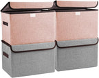 Bagnizer Linen Fabric Foldable Storage Cube Bin Organizer Basket with Flip-Top Lid & Handles, Large Clothes Blanket Box for Home, Office, Closet, Gray & Pink, 4 Pack 14.6 x 9.5 x 9.5”