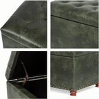 Decent Home 24'' Leather Ottoman with Storage Rectangle Foot Rest Ottomans Stool for Living Room(Green,Leather Texture)