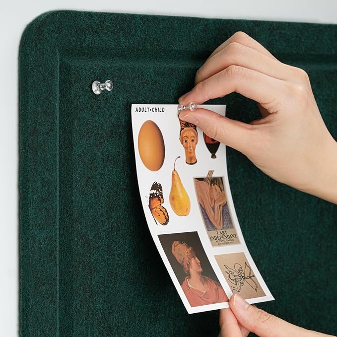 Bulletin Board, 36 x 24 Inches Felt Pin Board - Decorative Cork Alternative for Wall, 3' x 2' Foldable Picture Self-Adhesive Vision Prayer Board With 20 Pushpins - Dark Green