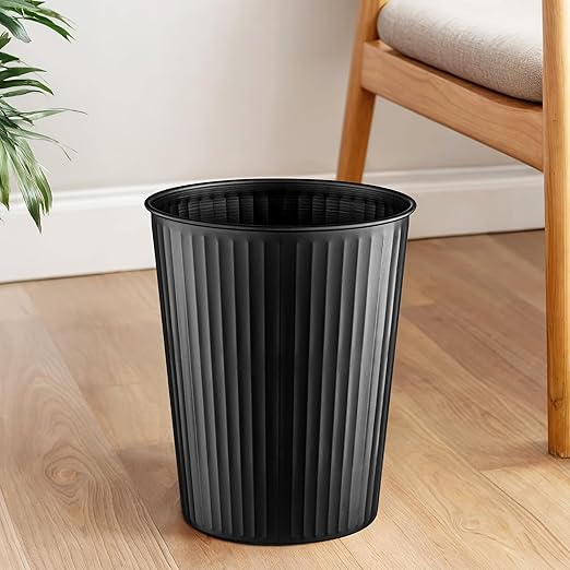 Monarch Abode Metal Bathroom Trash Can – Waste Basket for Bedroom, Office Desk, & Dorm, Handcrafted Ridge Embossed, Durable Decorative Black Small Trash Can Bathroom Garbage Bin Wastebasket