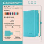IN-LUXPRO Daily Planner 2026 with One Page Per Day,(A5-8.5" x 5.9"),12 Months Calendar Hourly Appointment Book Monthly Tabs & Self-adhesive Pen Holder,Inner Pocket, Vegan Leather Hardback,Light Blue