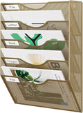 EasyPAG 5 Pocket Mesh Wall File Organizer, Hanging Paper Folder Holder with Classify Label, Vertical Wall Mount Mail Organizer for Office Home Classroom, Gold