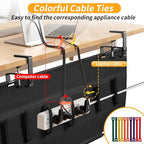 SUREUP9 No Drill Under Desk Cable Management Tray, 28" Cord Organizer with Clamp, Fabric Cable Management for Standing Desks, Ideal for Home & Office - Black