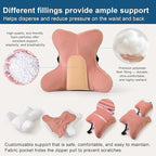 Ailuteie Lumbar Support Pillow(Pat. Pend) for Lower Back Pain Relief – Multi-Functional Ergonomic Lumbar Cushion, Reading Pillow for Office Chair, Car Seat & Sofa,Blush Pink