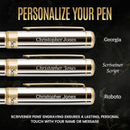 Scriveiner Personalized Silver Chrome Fountain Pen - Stunning Luxury Pen, Real Gold Plating, Schmidt Gilded Nib (Medium) Best Engraved Pen Gift Set for Men & Women, Custom Name Engraving