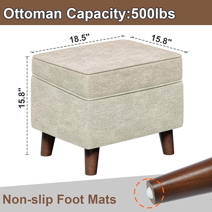FAGAGA Foot Rest with Adjustable Cover, 18" Storage Ottoman Dorm, Footstool and Sitting Stool, Ottoman Foot Stools for Living Room, Bedroom, Dorm, Beige