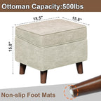 FAGAGA Foot Rest with Adjustable Cover, 18" Storage Ottoman Dorm, Footstool and Sitting Stool, Ottoman Foot Stools for Living Room, Bedroom, Dorm, Beige