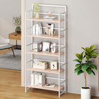 THKKY No Assembly Folding Bookshelf, 5 Tiers Collapsible Book Shelf for Home Office, Vintage Wood Foldable Bookcase Storage Organizer for Living Room Bedroom (Beige)