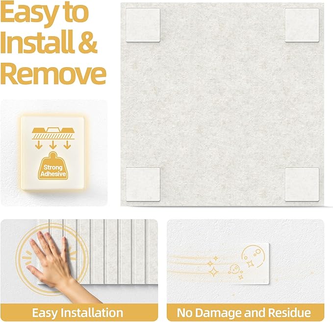 Large Cork Board for Wall 48" x 60" Ivory Bulletin Board with Safe Removable Adhesive Squares for Pictures Photos, Alternative CorkBoard Felt Pin Boards Tiles for Office Classroom Wall Decor - 20 Pack
