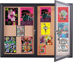 48x36 Inch Lockable Enclosed Bulletin Board, Weather-Resistant Outdoor Noticeboard with 2 Locking Doors, Wall-Mounted Black Aluminum Frame & Cork Presentation Board