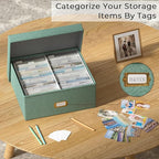 Decorative Photo Storage Box - 2 Pack Linen Photo Box Organizer with Dividers, Fits Holds Up to 1700 Pictures and 4x6 Photos, Memory Keepsake Organizer for Scrapbook Supplies, Cards, Stamps (Green)