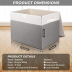 Bagnizer Large 17" 42 Quarts Collapsible Stackable Storage Bins with Lids [3-Pack] Foldable Fabric Linen Storage Boxes Cube, Closet Organizer Baskets with Label (16.7 x 12 x 12, Gray & White)