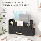 Wisuse Desk Mail Organizer with Drawer - Bamboo Wooden File Bill Sorter Storage Box for Desktop, Letter Countertop Holder for Home Office School Organization Tabletop Accessories Supplies (Black)