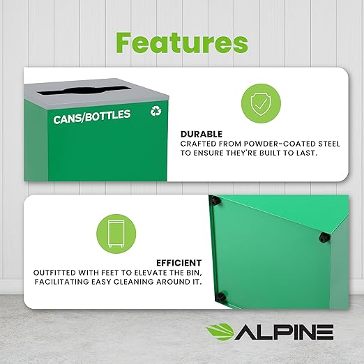 Alpine Mixed Lid Industries 29 Gallon Sturdy Steel Cube Recycling Container, Square Opening - 3 Color Cans Available Sold Separately (Lid Mixed Opening)