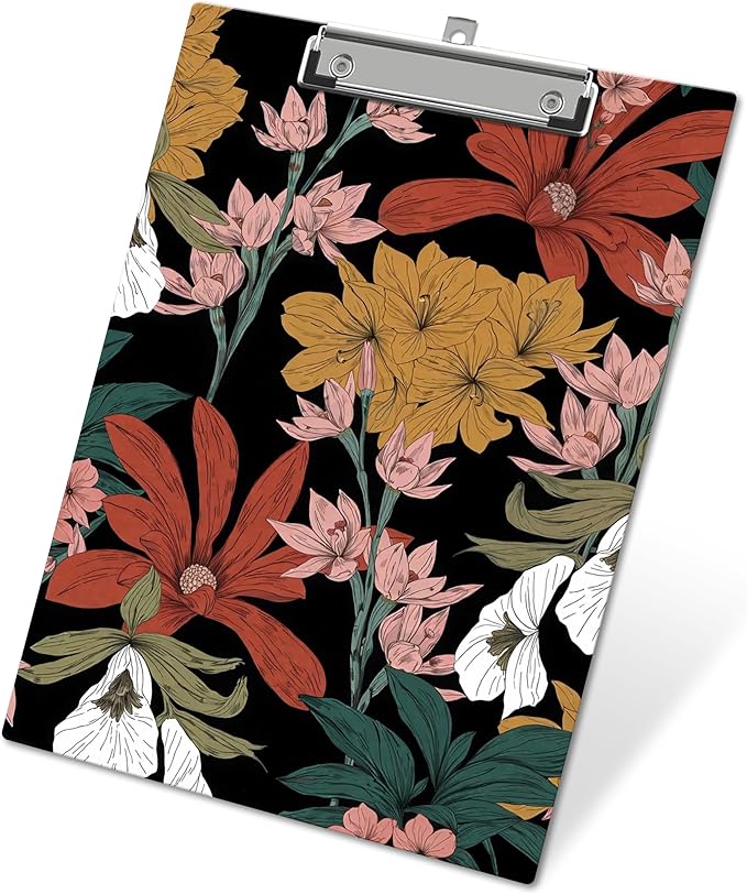 APIILVPQ Boho Clipboard，Floral Clipboards with Low Profile Clip for Office School Use, Botanical Wooden Clip Boards for Nurses Teachers Students - A01