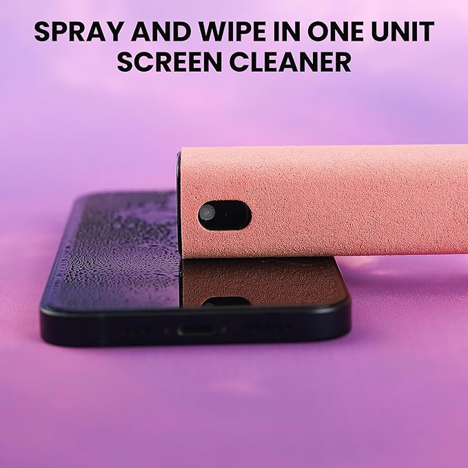 ZERNBER Screen Cleaner, Touch Screen Mist Cleaner, Cell Phone, Laptop and Tablet Screen, 3-in-1 Spray and Microfiber Cloth, Refillable with Water, Alcohol, Sanitizer (Pink -0.35oz)