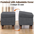 FAGAGA Storage Ottoman with Adjustable Cover, Soft Step Stool, Footrest and Seat, Ottoman Foot Rest for Living Room, Bedroom, Dorm, Light Gray