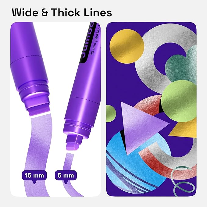 ARTISTRO 8 Metallic Poster Markers - Jumbo Markers Set with 15mm Wide Jumbo Tip for Murals, Posters, Tagging, Rock, Wood, Plastic, Leather, Metal, Fabric, Ceramic