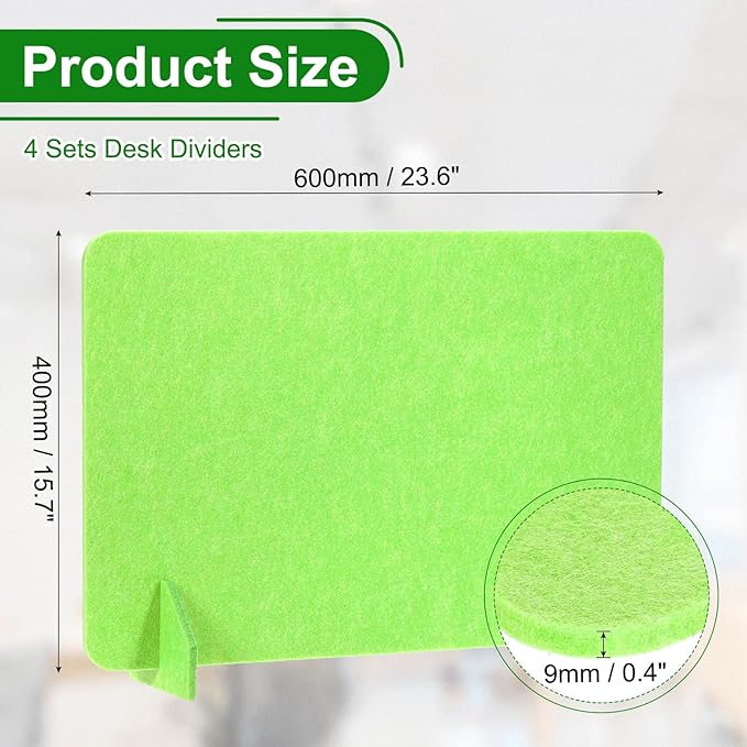 PATIKIL Desk Divider, 4 Set 24 x 16 Inch Acoustic Freestanding Desk Divider Desk Privacy Panel with 8 Pcs Support Feet for Library Office Workstation,Green