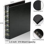 LETVPVOW Vintage Hardback 3 Ring Binder 1.5 Inch, Professional Leather Binder 3 Ring, Three Ring Binders Fits 8.5 x 11, D Ring Binders for Photo Album, Home, School and Office Supplies- Dark Green
