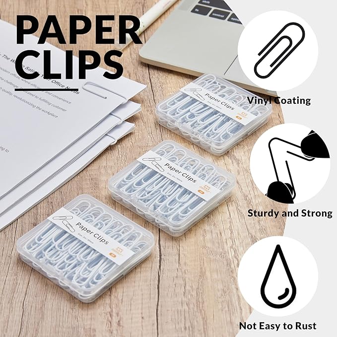 NEEWAY Colorful Large Paper Clips, 2 Inch Jumbo Paper Clips, 150 Count, 3 Pack of 50 (White)
