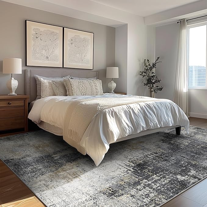 GENIMO Washable Area Rugs for Living Room, 8x10 Modern Non Slip Rugs, Low Pile Lightweight Soft Print Rug for Bedroom, Dining Room, Home Office, Washed Livid