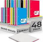 Rosmonde Bulk 1 Subject Spiral Notebook Graph Paper, 50 Pack, 140 Pages (70 Sheets), 8.5 x 10.5, Bulk 4x4 Grid Quad Ruled Spiral Notebook, 3 Hole Punched, Bulk Quad Ruled Graph Paper Spiral Notebooks