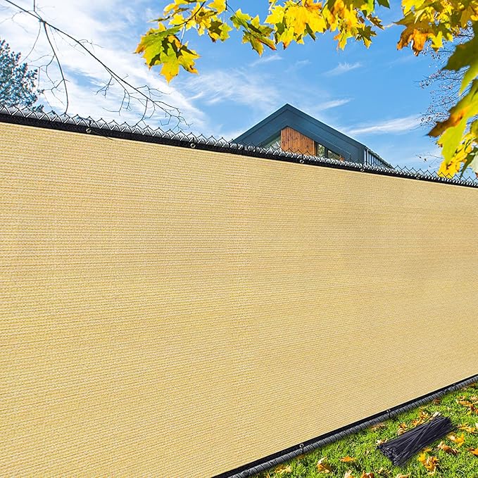 iCover 8x50ft Privacy Screen Fence, Outdoor Fencing Panels, Garden Windscreen Mesh Shade Sail Net Barrier, Include Reinforced Bindings and Brass Grommets Cable Zip Ties, Sand