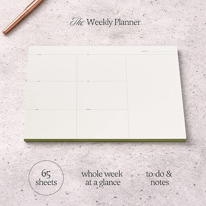 Weekly To-Do List Notepad – Desk Pad for Work and Study, Lime, 11.7x8.3 Inches