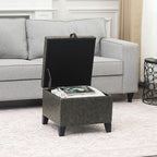 Adeco Small Faux Leather Storage Ottoman Bench with Wood Legs, 15.2" Square Mixed Grey PU Cube Foot Stool, Upholstered Button Tufted Vanity Chair with Hinged Lid for Living Room, Bedroom, Dorm