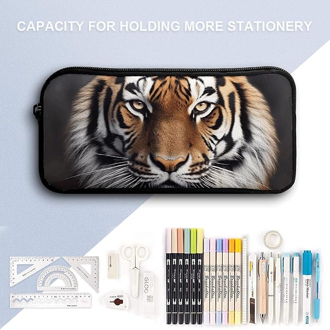 BWQJKUO Pencil Pen Case, Tiger Printed Pouch Big Capacity Pen Bag with Zipper Durable Stationary Storage Bag
