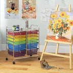 LDAILY 12 Drawer Rolling Storage Cart, Craft Cart Organizer on Wheels w/Metal Frame, Large Capacity & Smooth Drawer, Rolling Cart w/Drawers for Classroom, Office