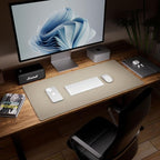 Aothia Dual-Sided Desk Mat - Leather & Cork Desk Protector, Large Mouse Pad & Writing Pad for Office/Home, Coffee (25.6"x13.7")