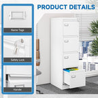 BYNSOE 4 Drawer File Cabinet with Lock Metal Vertical File Storage Cabinet Office Home Steel Vertical File Cabinet for A4 Legal/Letter Size Narrow File Cabinet Locked,Assembly Required