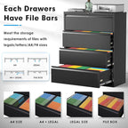 Pataku 4 Drawer File Cabinet with Lock, Metal Lateral File Cabinets for Home Office 4 Drawer, Locking Filling Cabinets for Hanging Files Letter/Legal/F4/A4 Size (4Drawer/Black)