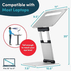 Laptop Stand for Desk, Ergonomic Sit to Stand Laptop Holder Convertor, Adjustable Height from 2.1" to 13.8", Supports up to 22lbs, Compatible with MacBook, All Laptops Tablets 11-17" - Silver